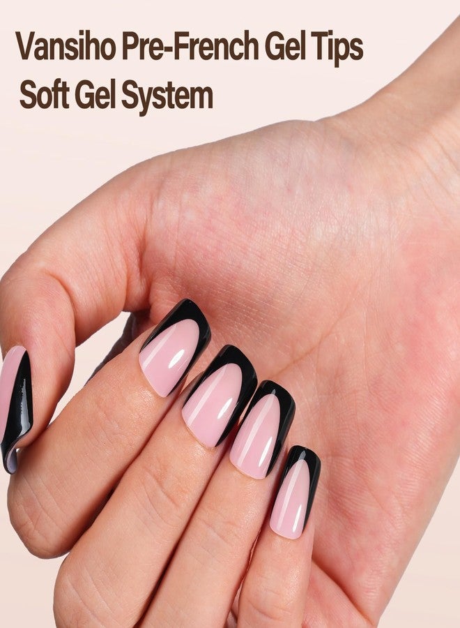 VANSIHO 150Pcs Deep French Gel Nail Tips Pink, Vansiho Black Short Square French Tips Press on Nails, Square Soft Gel Nails for Nail Art DIY 15 Sizes - Image 2